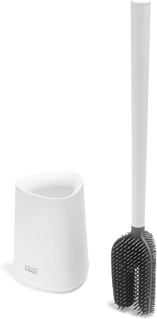 Joseph Joseph Flex 360 Lite Silicone Toilet Brush & Holder, 360 Clean, Anti-Drip, Replaceable Head, White
