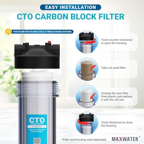 Max Water CTO 20"x4.5" 5 Micron Coconut Shell Carbon Block Water Filter | Whole House | Coconut shell Filter | Charcoal Filter | Compatible with FC25B, EPM-20BB, CB-BB-20, 155783-43, CTO20BB (4 Pack) - Image 5
