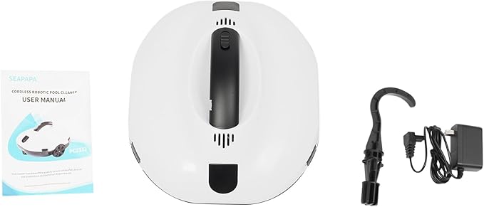 Robotic Pool Cleaner Automatic Pool Cleaner with Adapter and Practical Handle Cleaning Machine for Removing Sand Stones Hair One-Touch On/Off Wheel Design, White+Black