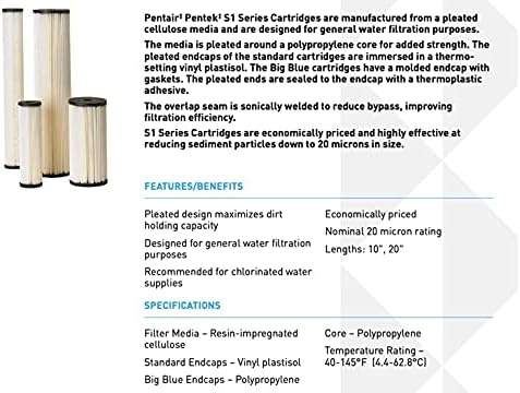 Pentair Pentek S1-BB Big Blue Sediment Water Filter, 10-Inch, Whole House Heavy Duty Pleated Cellulose Filter Cartridge, 10” x 4.5”, 20 Micron 1 Count (Pack of 8) - Image 3