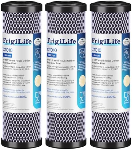 1 Micron 10" x 2.5" Whole House CTO Carbon Sedimen Water Filter Compatible DuPont WFPFC8002, WFPFC9001, SCWH-5, WHCF-WHWC, FXWTC, RO Unit for Under Sink & Countertop Filtration System,3Pack by FrigiLife