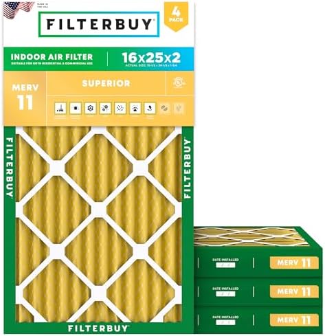 Filterbuy 16x25x2 Air Filter MERV 11 Pet & Allergy Defense (4-Pack) by Filterbuy