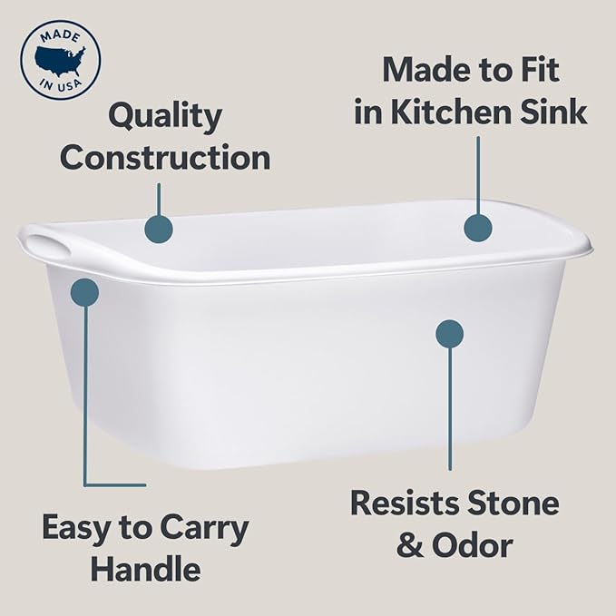 Dish Pans for Kitchen Sink, Plastic Tub Dishpan Wash Basin and Foot Bath for Soaking Feet, Wash Bucket for Washing and Storage Cleaning Supplies - 12 Quarts - Heavy Duty (White, 8)