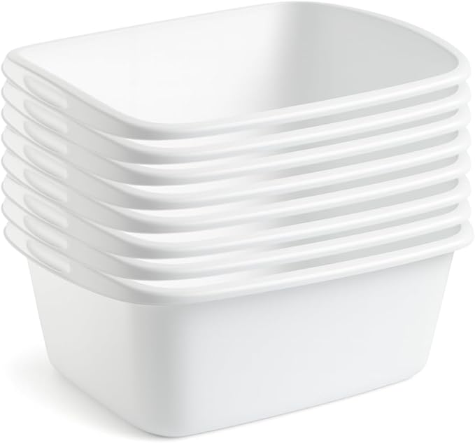 Dish Pans for Kitchen Sink, Plastic Tub Dishpan Wash Basin and Foot Bath for Soaking Feet, Wash Bucket for Washing and Storage Cleaning Supplies - 12 Quarts - Heavy Duty (White, 8)