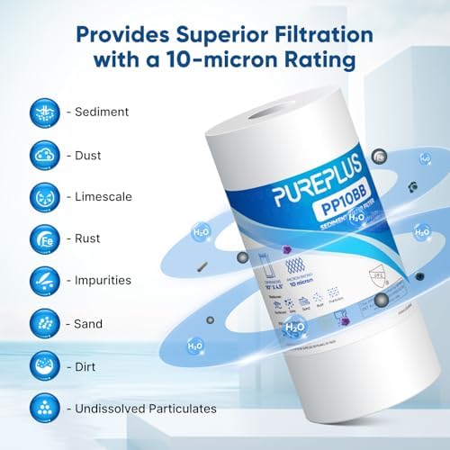 PUREPLUS 10 Micron 10"x4.5" Whole House Sediment Water Filter, 2 Pack - Image 5