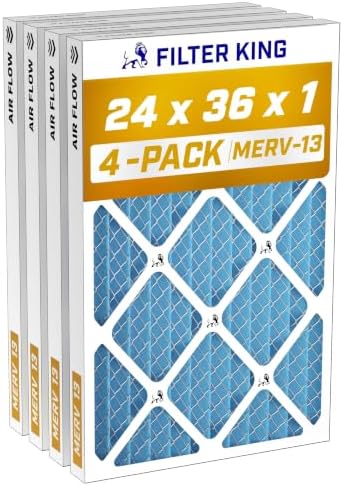 Filter King 24x36x1 Air Filter MERV 13, AC Furnace Filters (4-Pack) by FilterKing