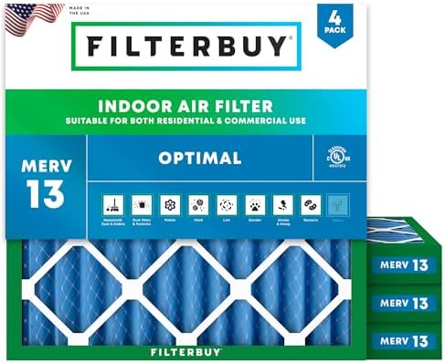 Filterbuy 18x18x2 Air Filter MERV 13 Smoke & Allergy Defense (4-Pack) by Filterbuy