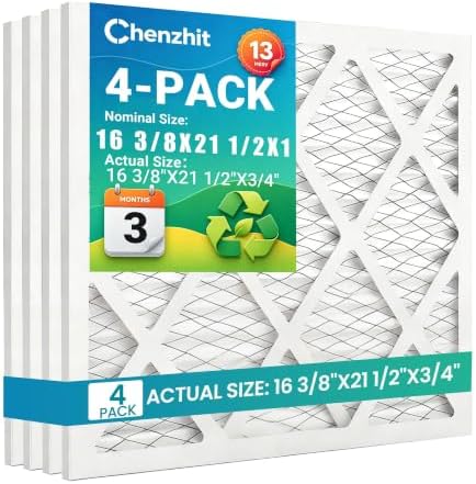 (4 Pack) 16 3/8x21 1/2x1 Furnace Air Filters, MPR 1900 & FPR 10, MERV 13 Pleated Air Filter (Actual Size: 16 3/8"x21 1/2"x3/4") by Chenzhit