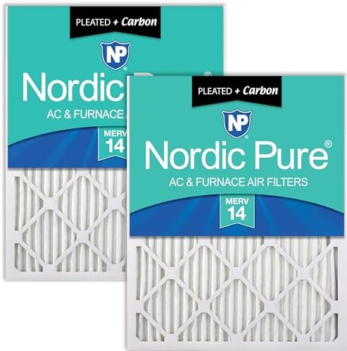 Nordic Pure 20x20x1 Pleated MERV 14 Plus Carbon Air Filters 2 Pack by NordicPure
