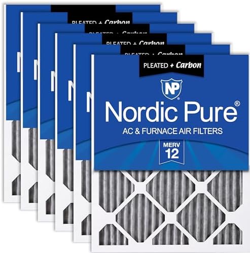 Nordic Pure 16x20x1 Pleated MERV 12 Plus Carbon Air Filters 6 Pack by NordicPure