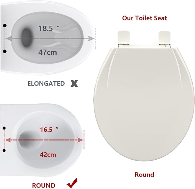 Slow Close & Quiet Commercial Toilet Seat 17" Round – Quick-Release Hinges, Durable Polypropylene, Grip-Tight Bumpers, Mark-Resistant, Soft Close Lid, Easy Install & Clean, for Business