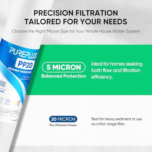PUREPLUS 5 Micron 20"x2.5" Whole House Sediment Water Filter PP20 6 Pack - Image 2
