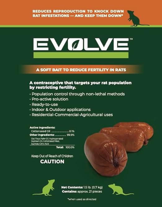 Evolve Rat Birth Control Soft Bait Sausages – 1.5 lbs | Scientifically Proven Rat Population Control | Not a Poison, Long-Term Population Management