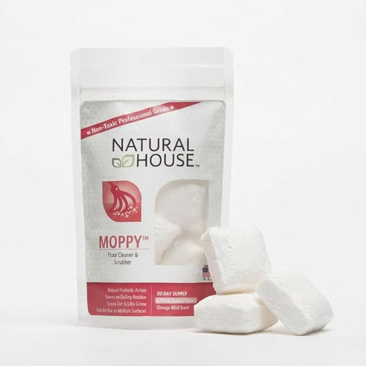 Natural House Moppy - Probiotic Floor Cleaner Pods - No Residue Formula - Multi-Surface Safe - Orange Mint Scent - 4 Count