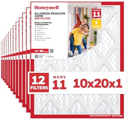 Honeywell 10x20x1 MERV 11 Allergen Reducer 11000 Electrostatic Pleated HVAC AC Furnace Air Filter (12-Pack) | Replacement Filter for Home Use | Made in USA by HoneywellAirComfort