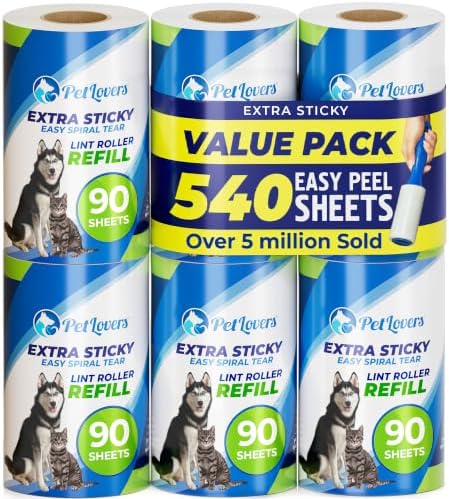 PetLovers Extra Sticky Lint Roller 6 Pack of Refills Only - No Handle Included - 90 Sheets Per Refill 540 Sheets Total - Image 2