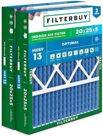 Filterbuy 20x25x5 Air Filter MERV 13 Smoke & Allergy Defense (2-Pack) by Filterbuy