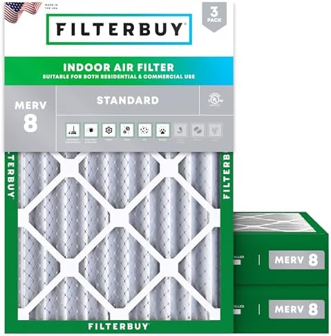 Filterbuy 24x25x4 Air Filter MERV 8 Dust & Allergy Defense (3-Pack) by Filterbuy
