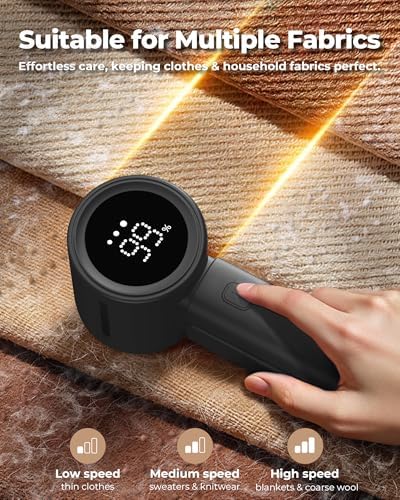 ASNUG Fabric Shaver, Electric Lint Remover, Sweater Shavers to Remove Pilling with 3 Speeds, 6 Leaf Blade, LED Display & Type-C Rechargeable, Removes Fuzz, Pills for Clothes, Couch, Furniture - Image 2