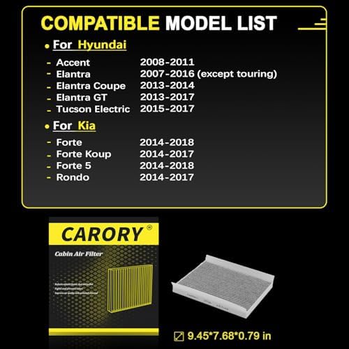CARORY Cabin Air Filter w/Activated Carbon for Hyundai Elantra 07-16 (Except Touring), Kia Forte 14-18, Hyundai Accent 08-11, Elantra GT 13-17, Kia Forte5 14-18, Forte Koup 14-17, Rondo 14-17, CF728 - Image 3