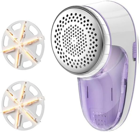 Ruidla Fabric Shaver Lint Remover,Sweater Shaver with Replaceable Stainless | Steel 6-Leaf Blades, Fabric Defuzzer for Clothes Fuzz, Lint Balls - Battery Operated(Purple) by Ruidla