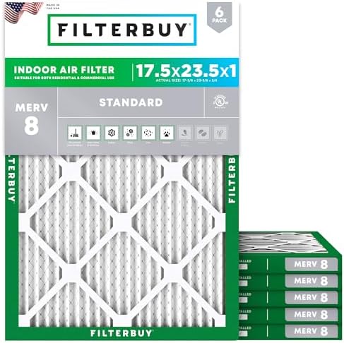 Filterbuy 17.5x23.5x1 Air Filter MERV 8 Dust & Allergy Defense (6-Pack) by Filterbuy