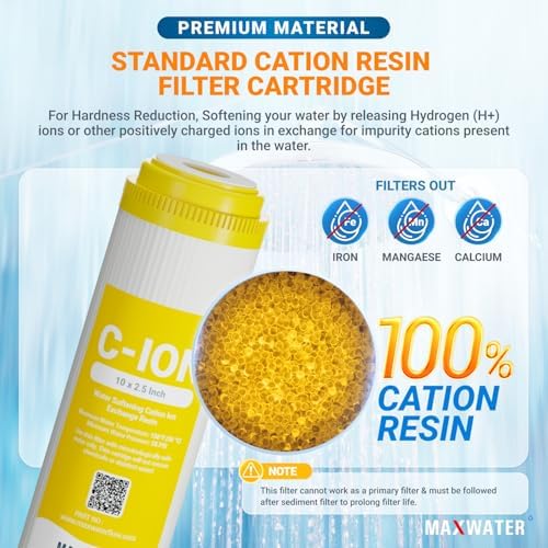Max Water 10" x 2.5" Cation Resin Water Softener Cartridge, Compatible with AF-10-3003, WS-10, UDF-10C100E, 155319-43 & All 10 Inch Standard Whole House Water Filter Systems (6 Pack) - Image 3