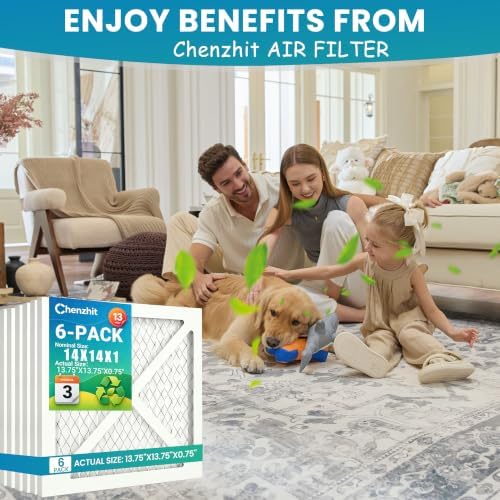 (6 Pack) 14x14x1 Furnace Air Filters, MPR 1900 & FPR 10, MERV 13 Pleated Air Filter (Actual Size: 13.50" x 13.50" x 0.75") - Image 2