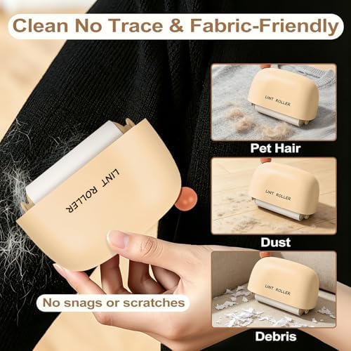 Disposable Mini Lint Roller with 4 Refills, CreamyYellow | Portable, Easy Tear Residue-Free, Pocket-Sized for Travel Clothes, Furniture, Carpets, Pet Hair Remover, Fits in Wallet Bag - Image 2