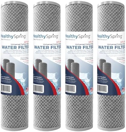 American Made, 5 Micron 2.5" x 10" Whole House CTO Carbon Sediment Water Filter Cartridge Compatible with DuPont WFPFC8002, WFPFC9001, WHCF-WHWC, FXWTC, C1, NCP-10 Made in USA, Pack of 4 by HealthySpring