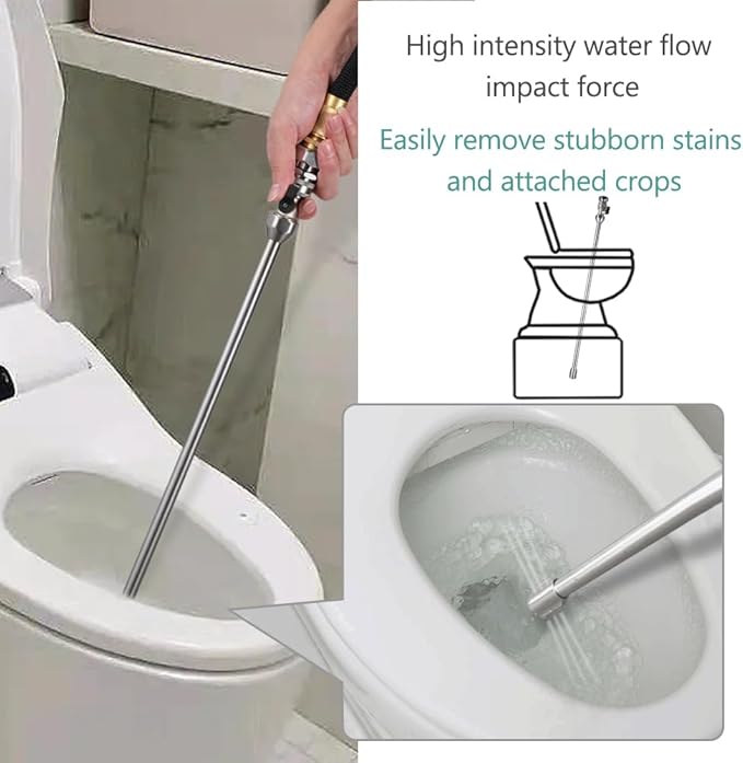 All-Metal RV Toilet Wand with Shut-Off Valve, RV Black Tank Cleaning Wand with 360 Degree Swivel Adapter and Power Nozzle (Double-sided nozzles)