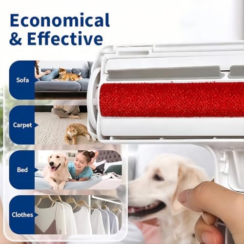 EcoPet's Pet Hair Remover ?€? Reusable Lint Roller for Cat & Dog Fur on Furniture, Clothes, Couch, Carpet, Car, Rugs & Bedding ?€? Portable Hair Removal Tool, Eco-Friendly, Upgraded Handle (White & Red) - Image 5