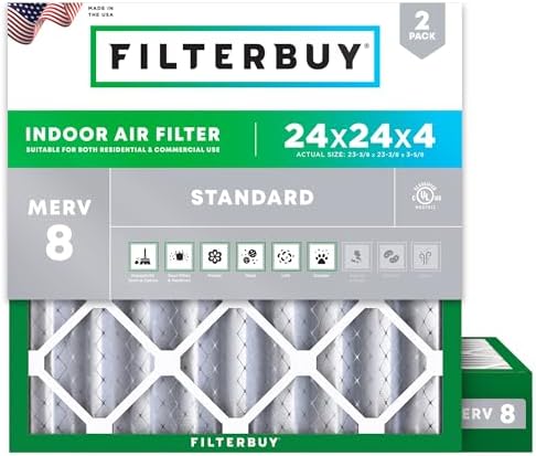 Filterbuy 24x24x4 Air Filter MERV 8 Dust & Allergy Defense (2-Pack) by Filterbuy
