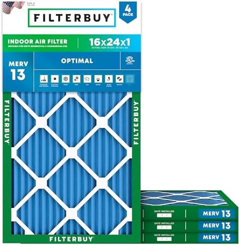 Filterbuy 16x24x1 Air Filter MERV 13 Smoke & Allergy Defense (4-Pack) by Filterbuy