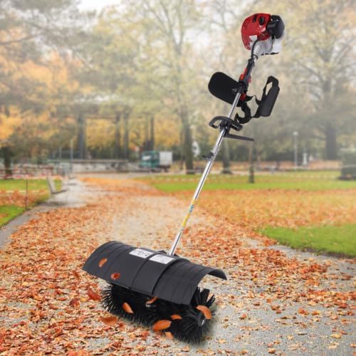 Handheld Power Broom Sweepe, 52cc Portable Gas Power Broom Walk Behind Sweeper Driveway Cleaning Tool, Artificial Grass Brush Power Broom