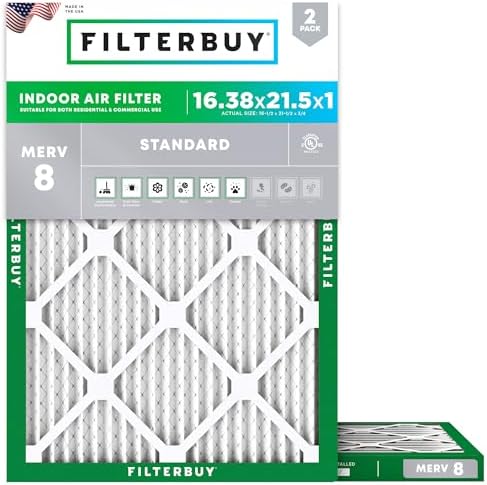 Filterbuy 16.38x21.5x1 Air Filter MERV 8 Dust & Allergy Defense (2-Pack) by Filterbuy
