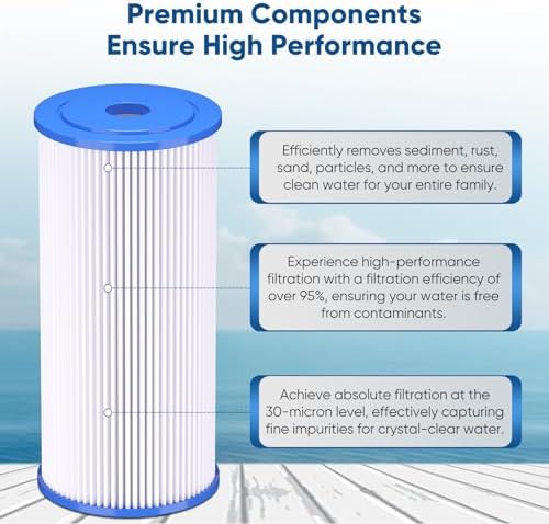 PUREPLUS 30 Micron 10"x4.5" Whole House Pleated Sediment Filter, 3 Pack - Image 3