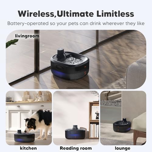 WOPET Wireless Dog Water Fountain for Large Dogs, 6L/205oz Dog Water Bowl Dispenser with 5000mAh Battery Operated, W600 Pro Cordless Pet Fountain for Dogs&Cats with Motion Sensor, Ultra Quiet Pump - Image 2