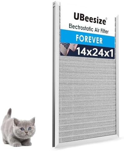 UBeesize 14x24x1 Reusable Electrostatic Air Filter HVAC AC Furnace Filter,MERV 8,Washable, Lasts a Lifetime,Permanent Air Filter,Breathe Fresher,Home And Office(Actual Size:13.38x23.38x0.82 Inch) by UBeesize