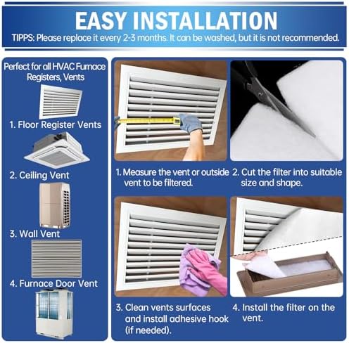 UBeesize Air Vent Filters Kit, 20" x 140" Cut to Size Air Filter Material (80+ Filters), No Airflow Restrictions, With Adhesive Hook Tape for Home Floor, Grilles, Ceiling, HVAC Furnace Vents, White - Image 5