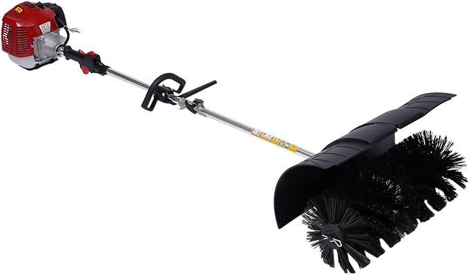Outdoor Hand Held Gas Power Broom 52cc Gasoline Power Broom 2.3HP Walk Behind Sweeper Cleaning Driveway Tools High Performance Cleaner US Stock
