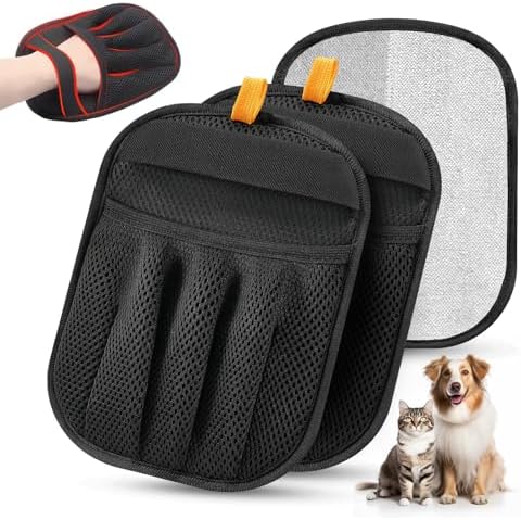 2Pcs Pet Hair Removal Gloves Cat & Dog, Electrostatic Reusable Remover Tool | Upgraded washable 5-finger pet hair remover works for laundry, couch, carpet & car seat, easily removes dog and cat fur. by Salhap