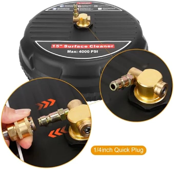 Stainless Stee Power Washer Broom, 15in 4000PSI, Disc Surface Cleaner for Driveways and Decks,Heavy Duty Brass and Stainless Steel Construction,Wide Application,Quick Connect, Power Washer Accessories