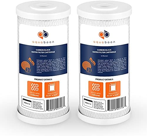 Aquaboon 5 Micron 10x4.5 Carbon Block Water Filters Whole House CTO Water Filter Replacement Cartridge Compatible with FXHTC, CB-BB-10, EP-BB, 2-Pack by Aquaboon