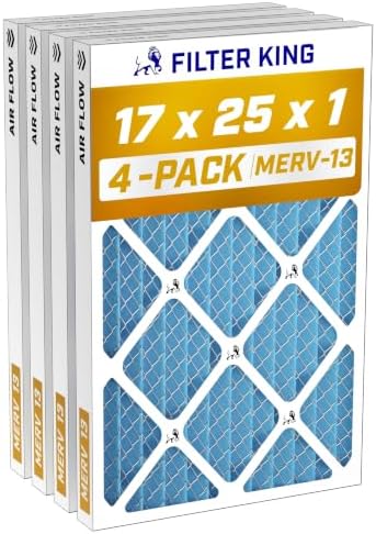 Filter King 17x25x1 Air Filter MERV 13, AC Furnace Filters (4-Pack) by FilterKing