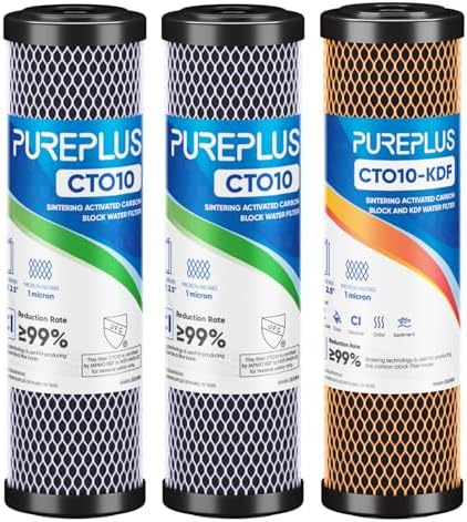 1 Micron 2.5" x 10" Whole House CTO Carbon Water Filter Cartridge Replacement for Under Sink Water Filter System, Dupont WFPFC8002, WFPFC9001, FXWTC, SCWH-5, WHEF-WHWC, WHCF-WHWC, AMZN-SCWH-5,3Pack by PUREPLUS