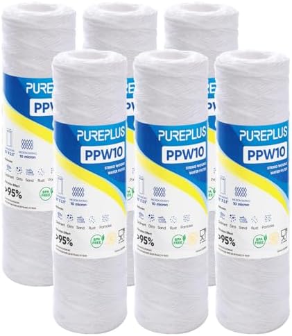PUREPLUS 10 Micron 10"x2.5" Whole House String Wound Sediment Filter 6 Pack by PUREPLUS