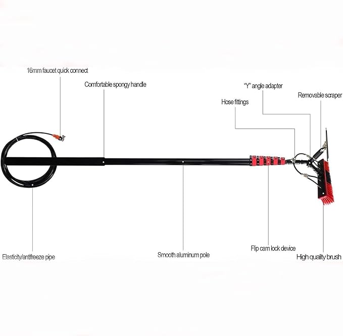 Window Cleaning Pole,High-Altitude Cleaning Brushes,Water Fed Telescopic Brush Conservatory Roof Cleaning Tools for Photovoltaic Panel Cleaning,55cm Brush Head,7.2m