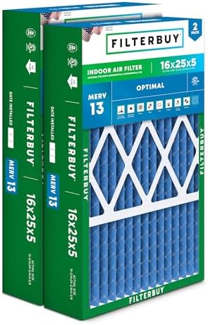 Filterbuy 16x25x5 Air Filter MERV 13 Smoke & Allergy Defense (2-Pack) by Filterbuy