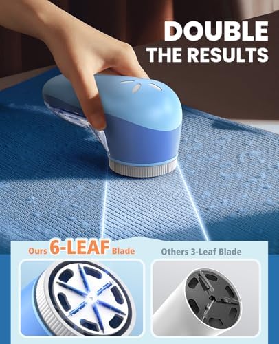 POPCHOSE Fabric Shaver, Lint Shaver with 6-Leaf Blade, Rechargeable | Lint Remover with Type-C Fast Charing Port, Sweater Defuzzer, Clothes Shaver for Couch, Furniture, Blanket, Remove Pilling - Image 2